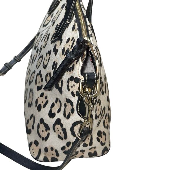Dooney & Bourke Black Cream Leopard Print Leather Satchel + Wrsitlet - Picture 5 of 11